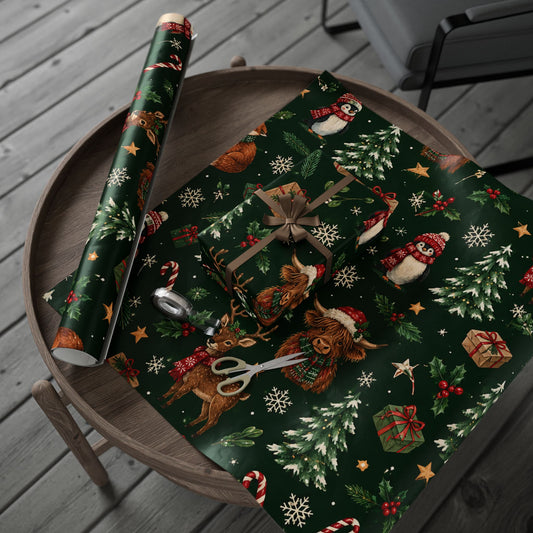 Christmas Highland Cow Wrapping Paper Roll
