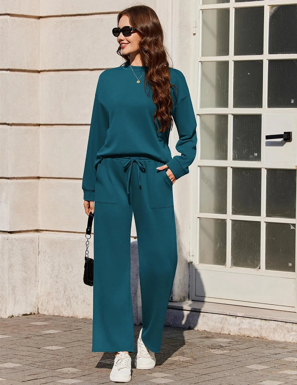 Mock Neck Cotton Blend Lounge Set