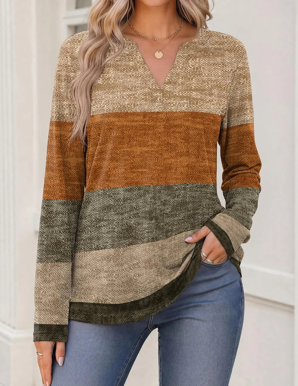 Zeagoo V-Neck Long-Sleeve T-Shirt