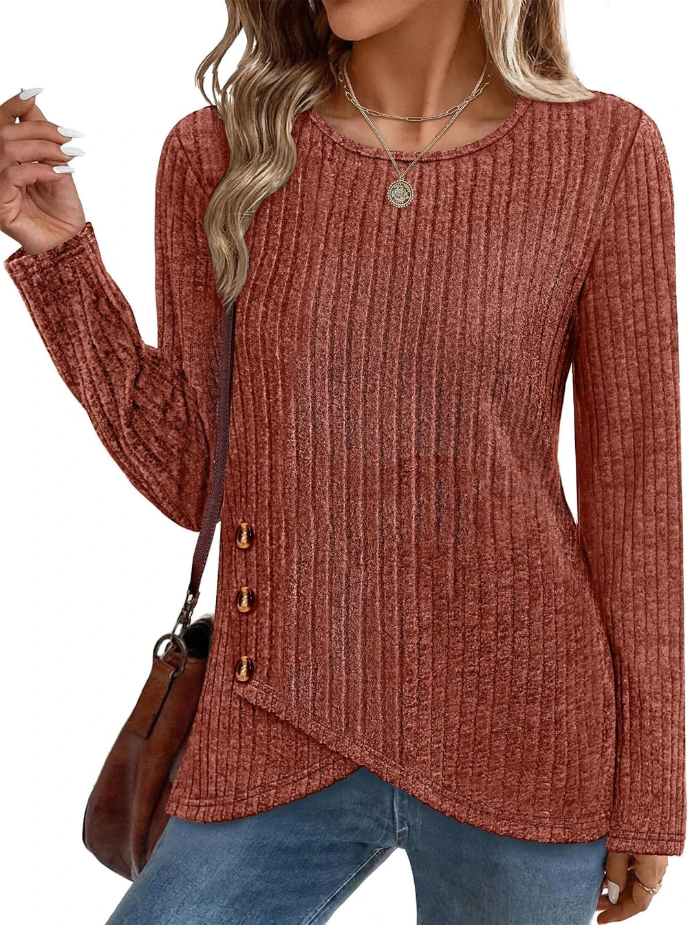 Cozy Button Crew Neck Tunic Sweater