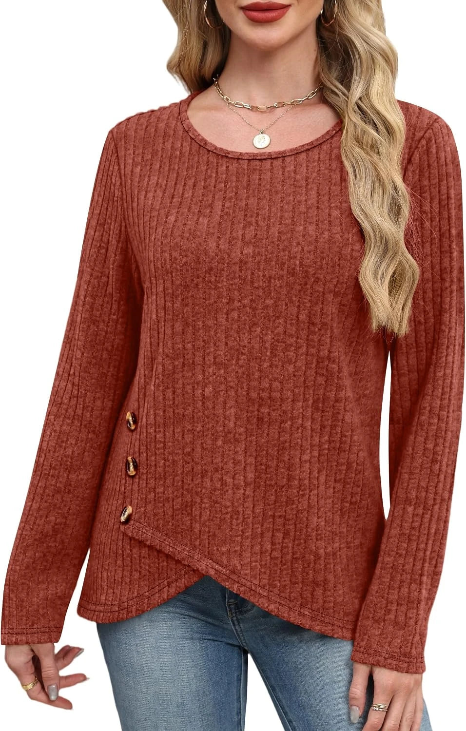 Cozy Button Crew Neck Tunic Sweater