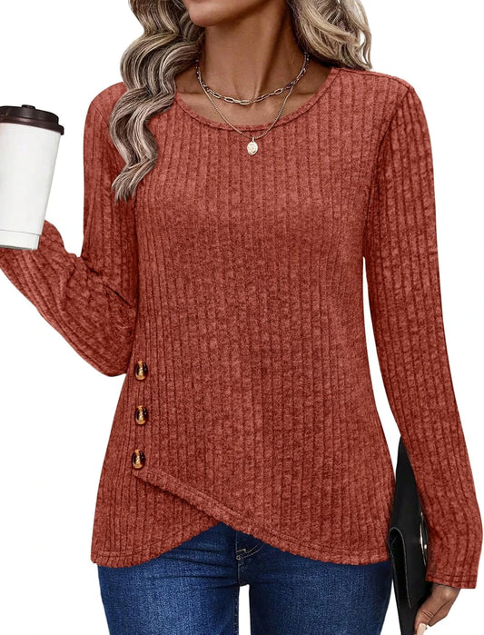 Cozy Button Crew Neck Tunic Sweater