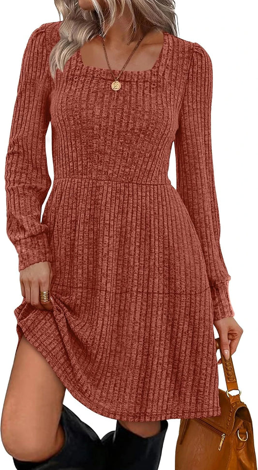 Sampeel Square Neck Long Sleeve Sweater Dress