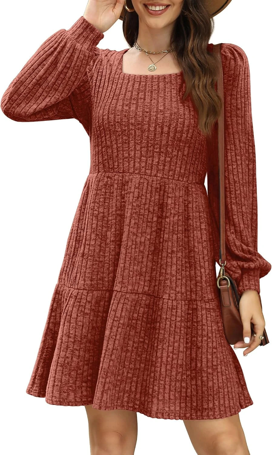 Sampeel Square Neck Long Sleeve Sweater Dress