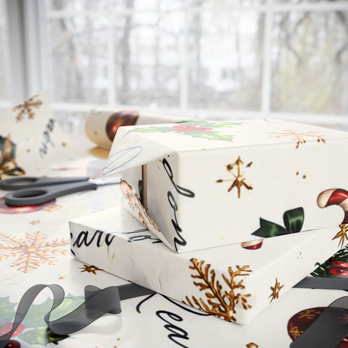 CUSTOM Christmas Candy Cane & Pine Holiday Wrapping Paper Roll