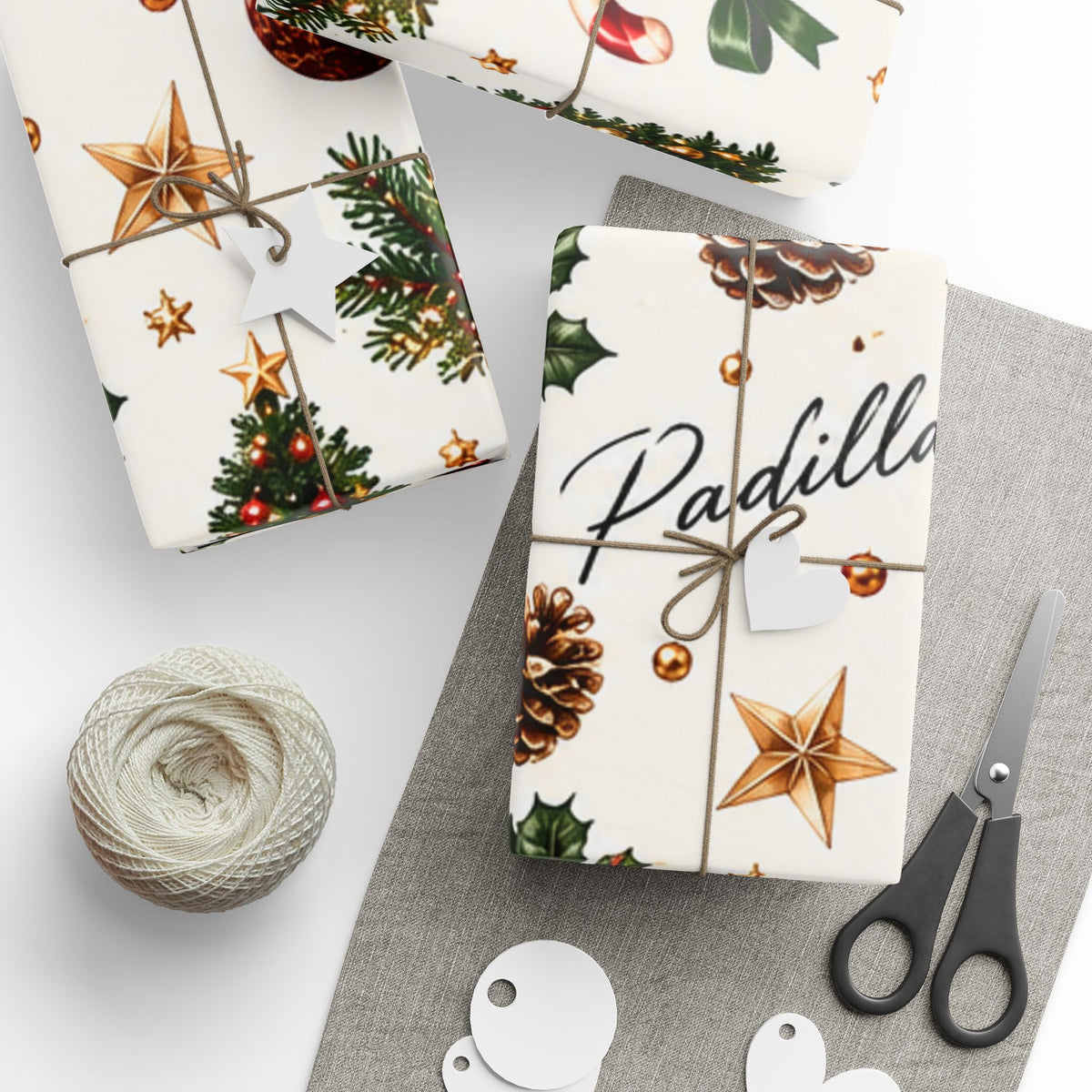 Christmas Holly & Ornaments Gift Wrapping Paper Roll — Festive Holiday Wrap