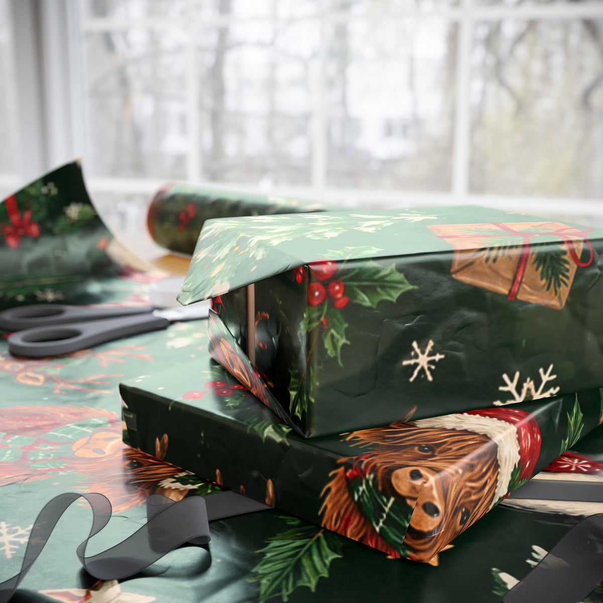 Christmas Highland Cow Wrapping Paper Roll